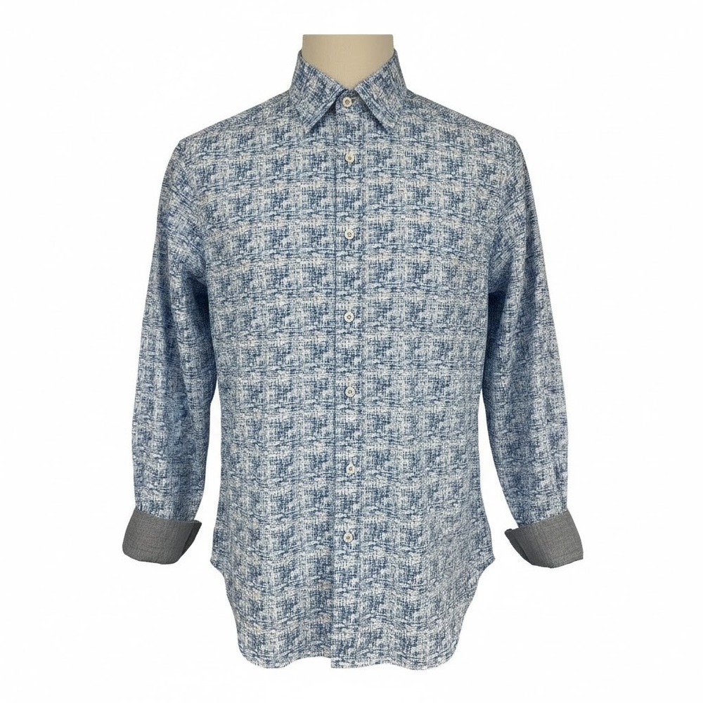 NEW Cremieux Premium Denim Tall Man Blue Abstract Stretch‎ Button Down Shirt